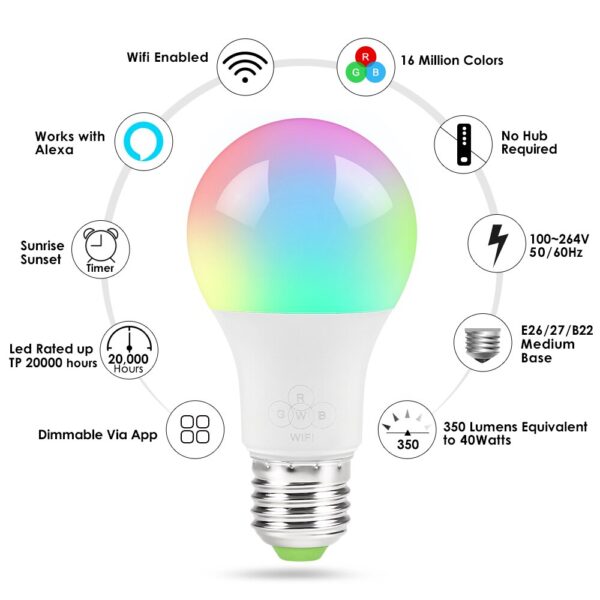 4 5W Smart WiFi Bulb LED Light RGB Magic Light Bulbs Lights Compatible with Alexa Google 3